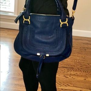 CHLOE Calfskin Medium Marcie Satchel Royal Navy